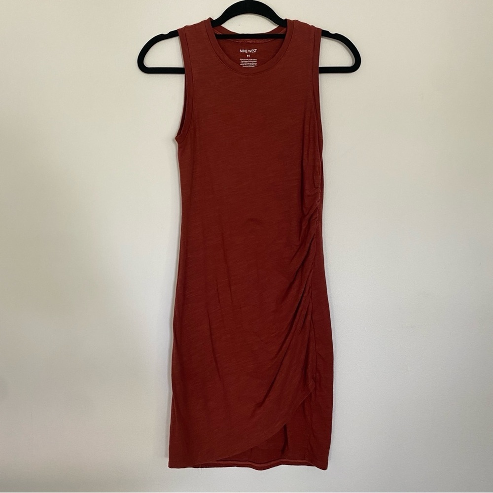 Nine West Brick Red Tulip Hem Sleeveless Mini Dress - Picture 2 of 6